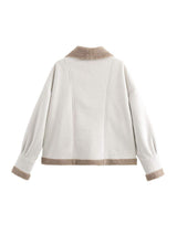 Fuzzy Collared Neck Long Sleeve Jacket - Trendsi - Flyclothing LLC