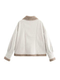 Fuzzy Collared Neck Long Sleeve Jacket - Trendsi - Flyclothing LLC