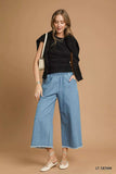 Umgee Washed Fringe Hem Wide Leg Jeans - Trendsi - Flyclothing LLC
