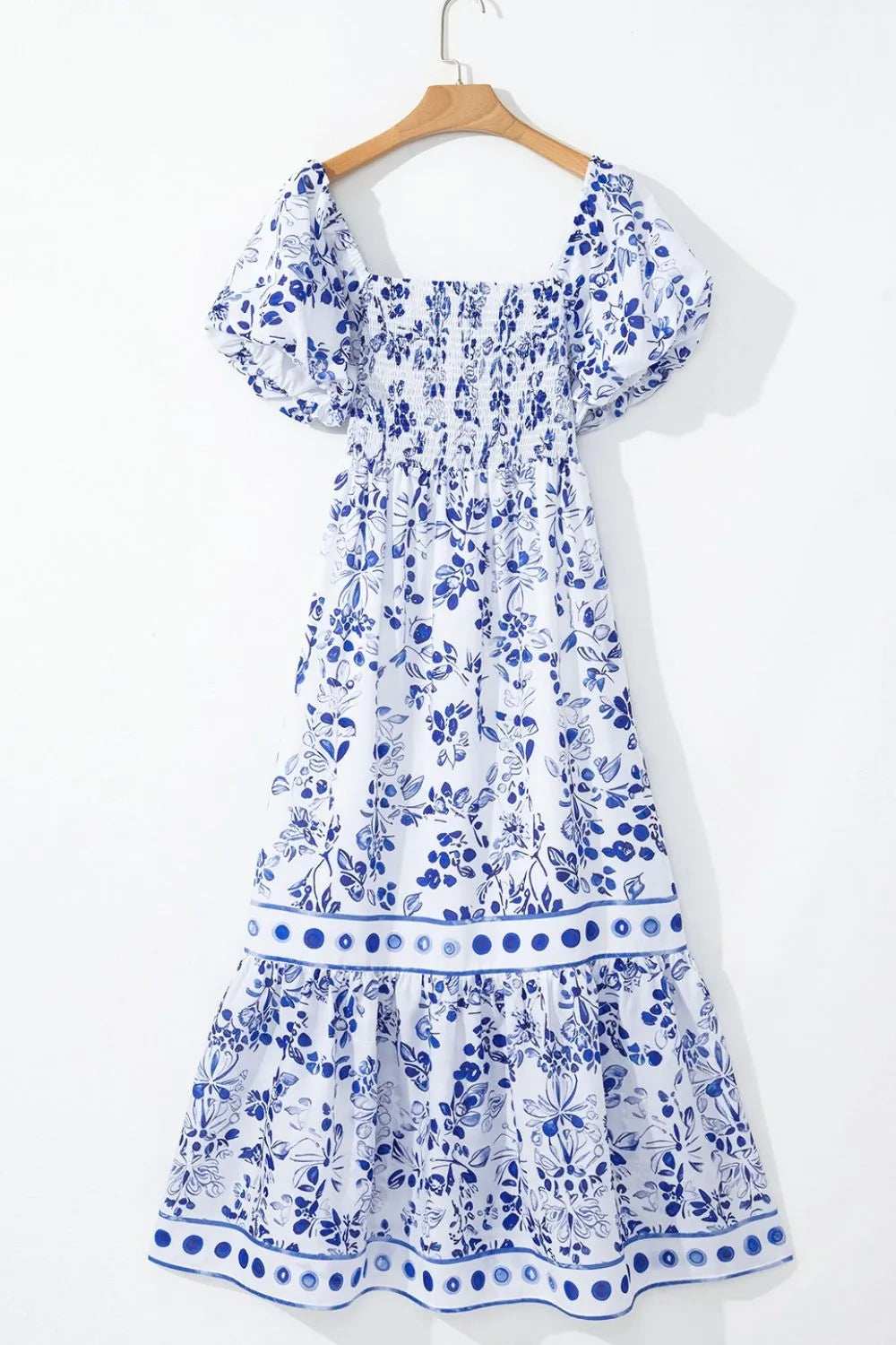 Smocked Printed Square Neck Puff Sleeve Dress - Trendsi - Flyclothing LLC