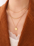 18K Gold-Plated Three-Layered Engraved Necklace - Trendsi