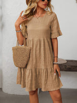 Mandy Ruffled Ruched Round Neck Half Sleeve Dress - Trendsi - Flyclothing LLC