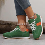 PU Leather Contrast Round Toe Flats Sneakers - Trendsi - Flyclothing LLC