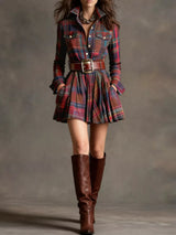 Plaid Long Sleeve Shirt Dress - Trendsi - Flyclothing LLC
