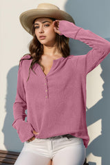 Double Take Full Size Notched Thumbhole Long Sleeve T-Shirt - Trendsi