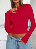 Solid Color Round Neck Long Sleeve T-Shirt - Trendsi - Flyclothing LLC