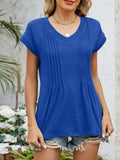 Casual V-Neck Pleated Front T-Shirt - Trendsi - Flyclothing LLC