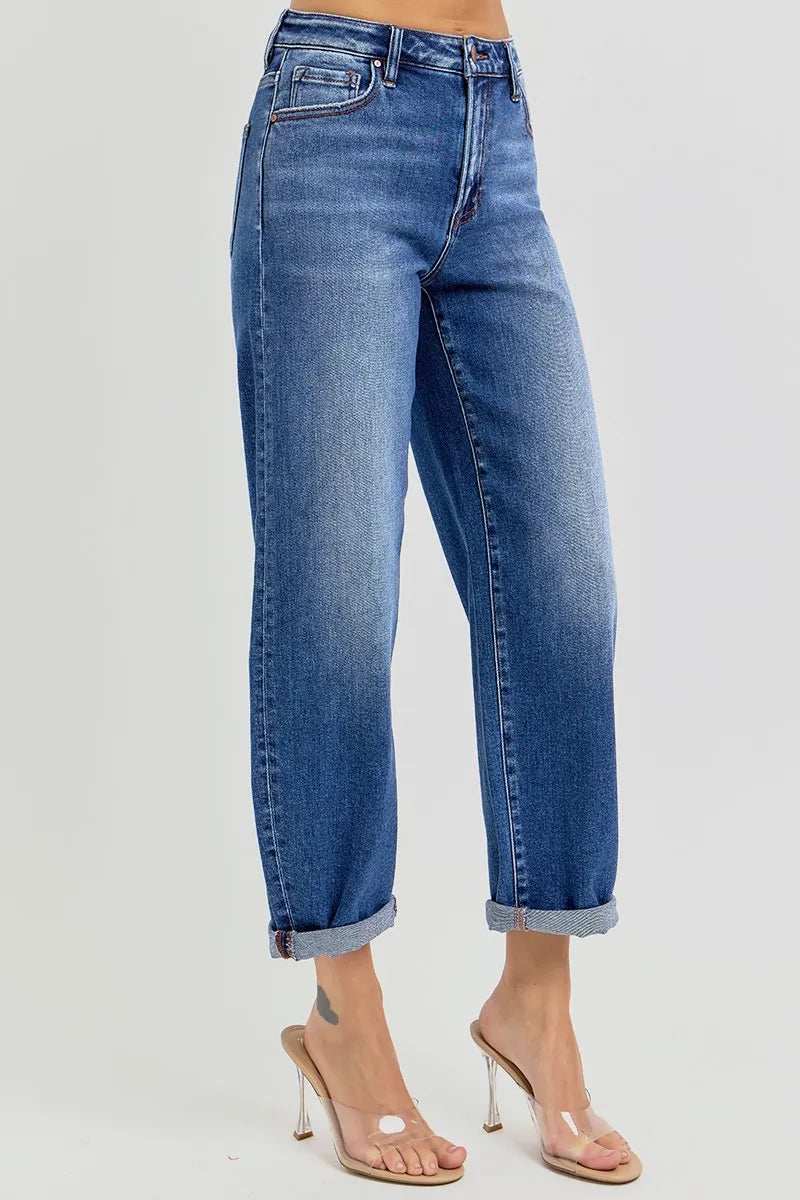 RISEN Full Size High Rise Crop Mild Barrel Jeans Plus Size - Trendsi - Flyclothing LLC