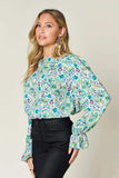 Double Take Full Size Printed Flounce Sleeve Blouse - Trendsi - Flyclothing LLC