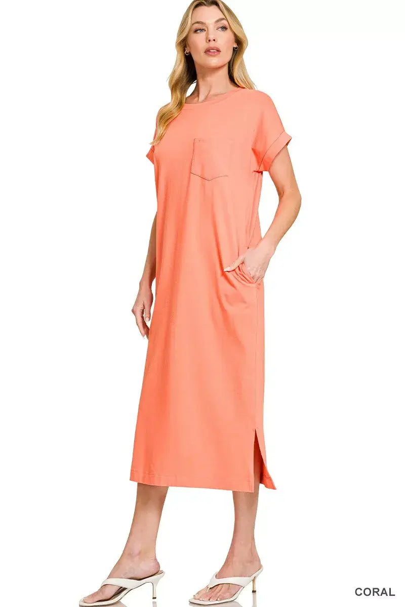 Zenana Round Neck Short Sleeve Midi Dress - Trendsi - Flyclothing LLC