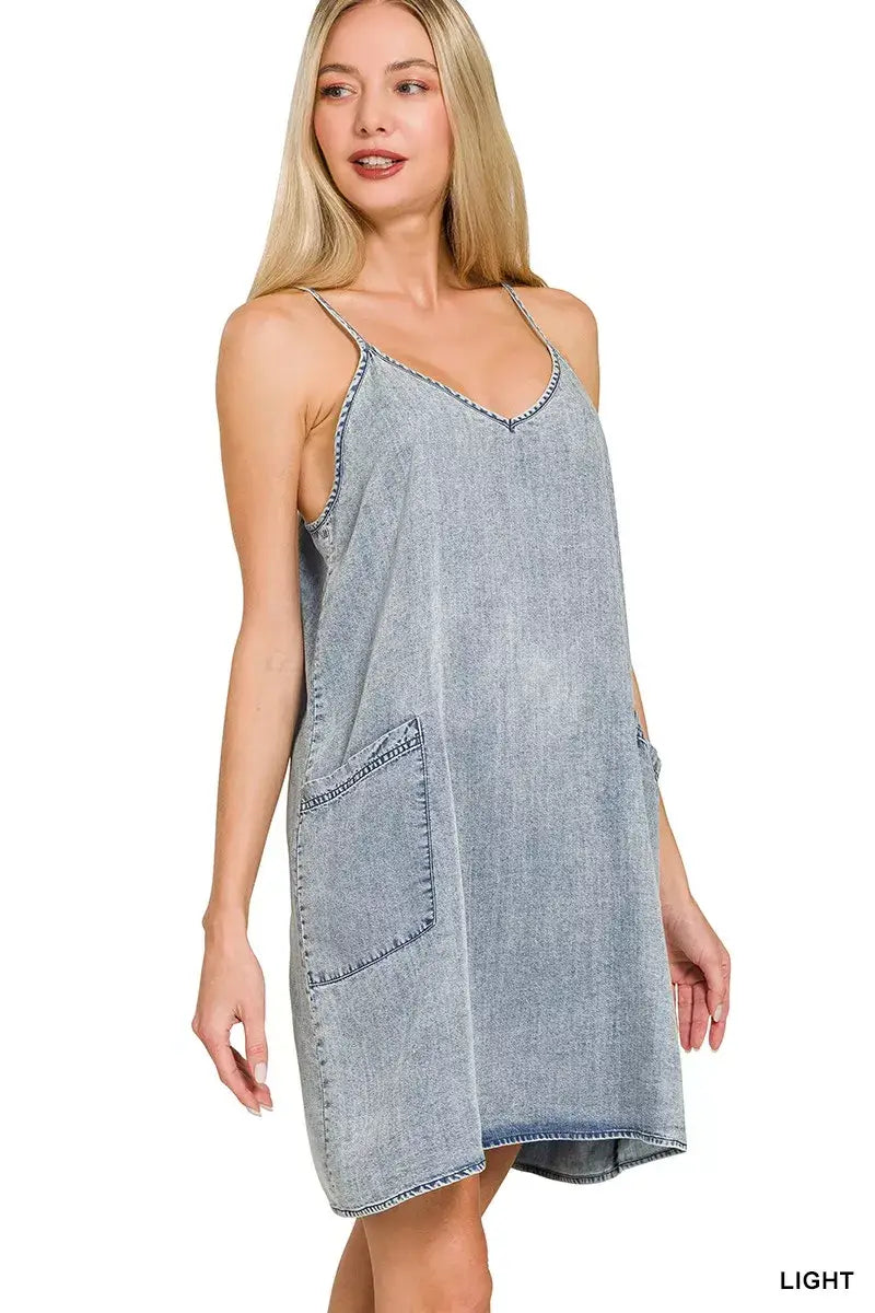 Zenana Enzyme Stone Washed Lyocell Mini Dress - Trendsi - Flyclothing LLC