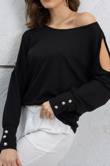 Cutout Round Neck Long Sleeve Top - Trendsi - Flyclothing LLC