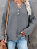 Button Detail Long Sleeve Knit Top - Trendsi - Flyclothing LLC