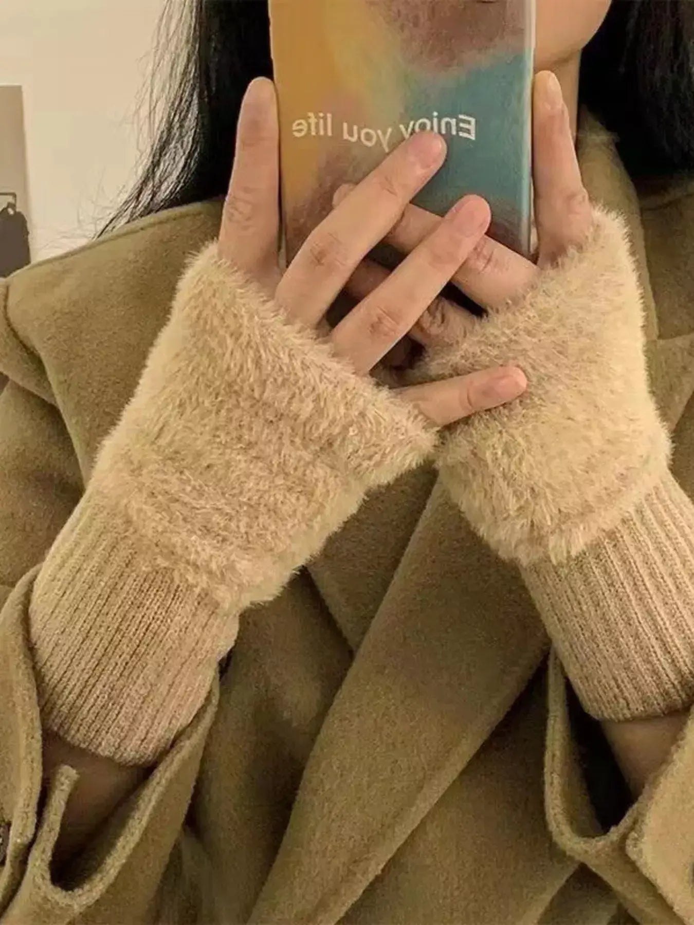 Fuzzy Cuff Fingerless Gloves - Trendsi - Flyclothing LLC