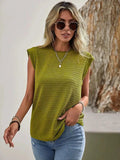 Textured Round Neck Casual Ribbed Top - Trendsi