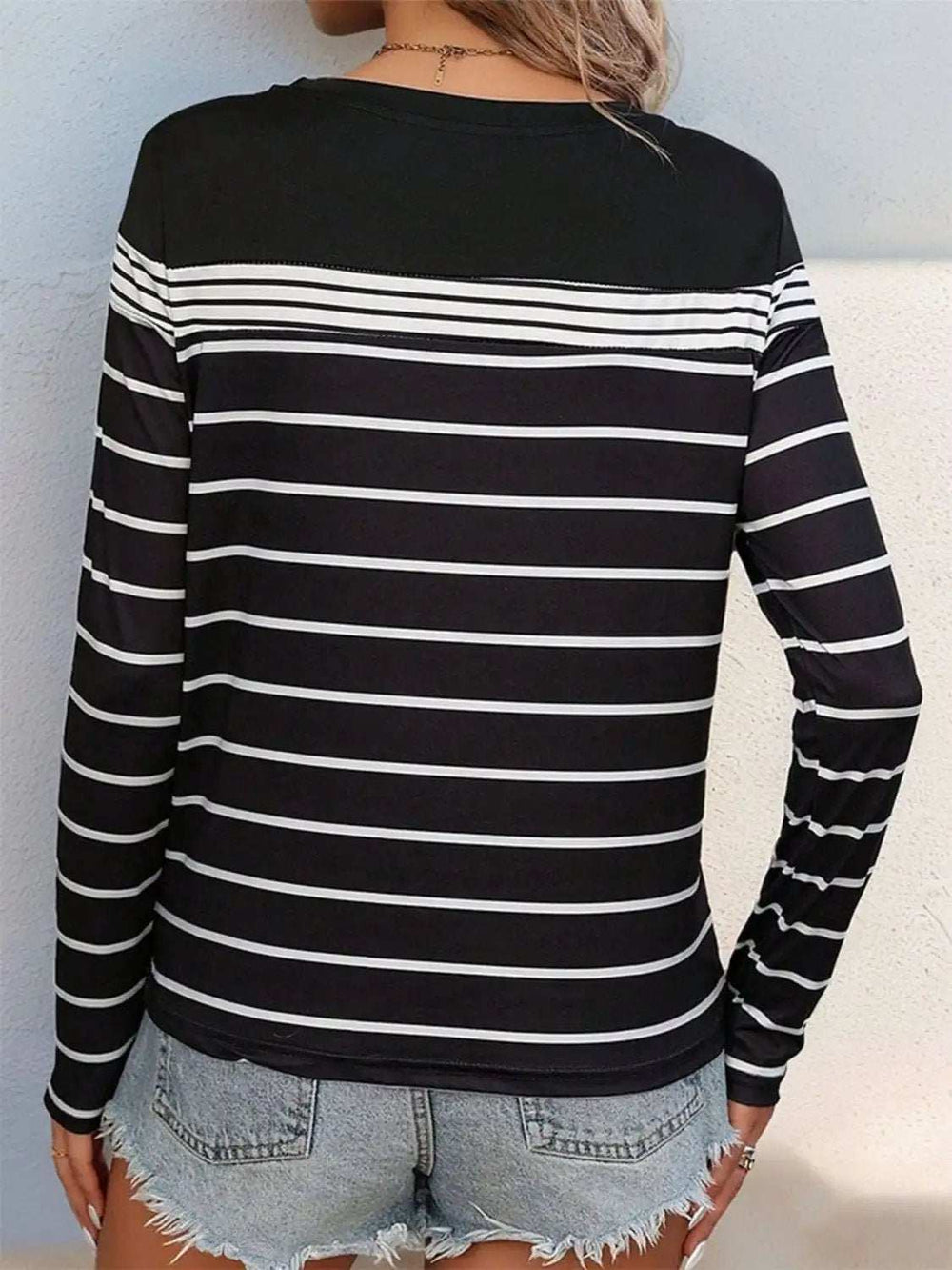 Striped Round Neck Long Sleeve T-Shirt - Trendsi - Flyclothing LLC