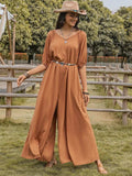 Scoop Neck Half Sleeve Wide Leg Jumpsuit - Trendsi - Flyclothing LLC