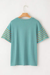 Striped Round Neck Short Sleeve T-Shirt - Trendsi - Flyclothing LLC