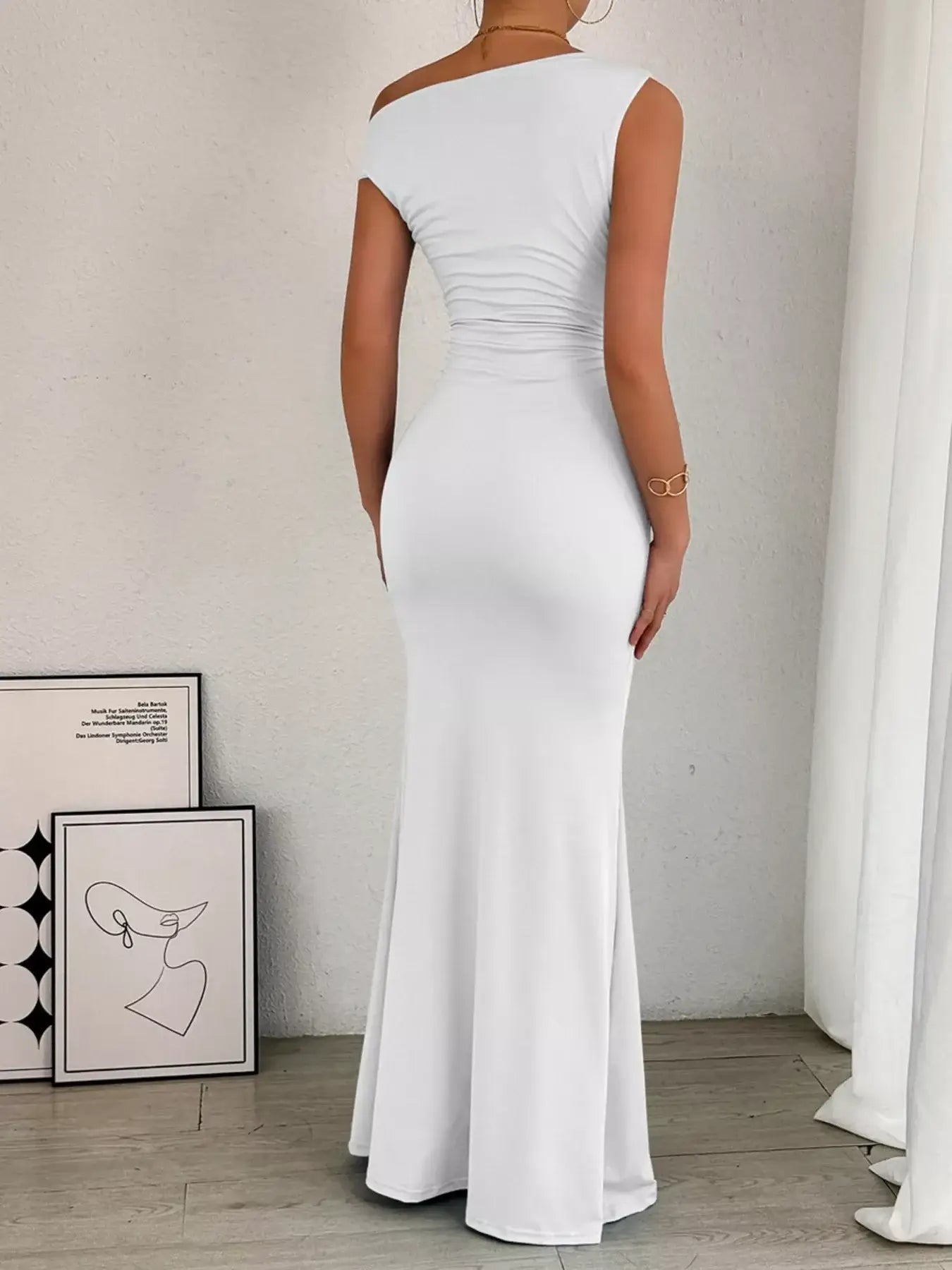 One-Shoulder Ruched Bodycon Maxi Dress - Trendsi - Flyclothing LLC