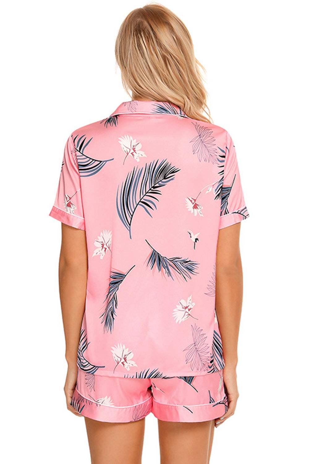 Printed Button Up Short Sleeve Top and Shorts Lounge Set - Trendsi - Flyclothing LLC