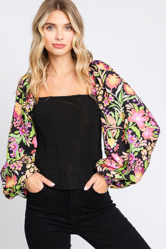 ODDI Full Size Floral Balloon Sleeve Blouse - Trendsi