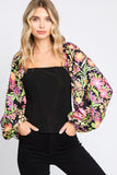 ODDI Full Size Floral Balloon Sleeve Blouse - Trendsi
