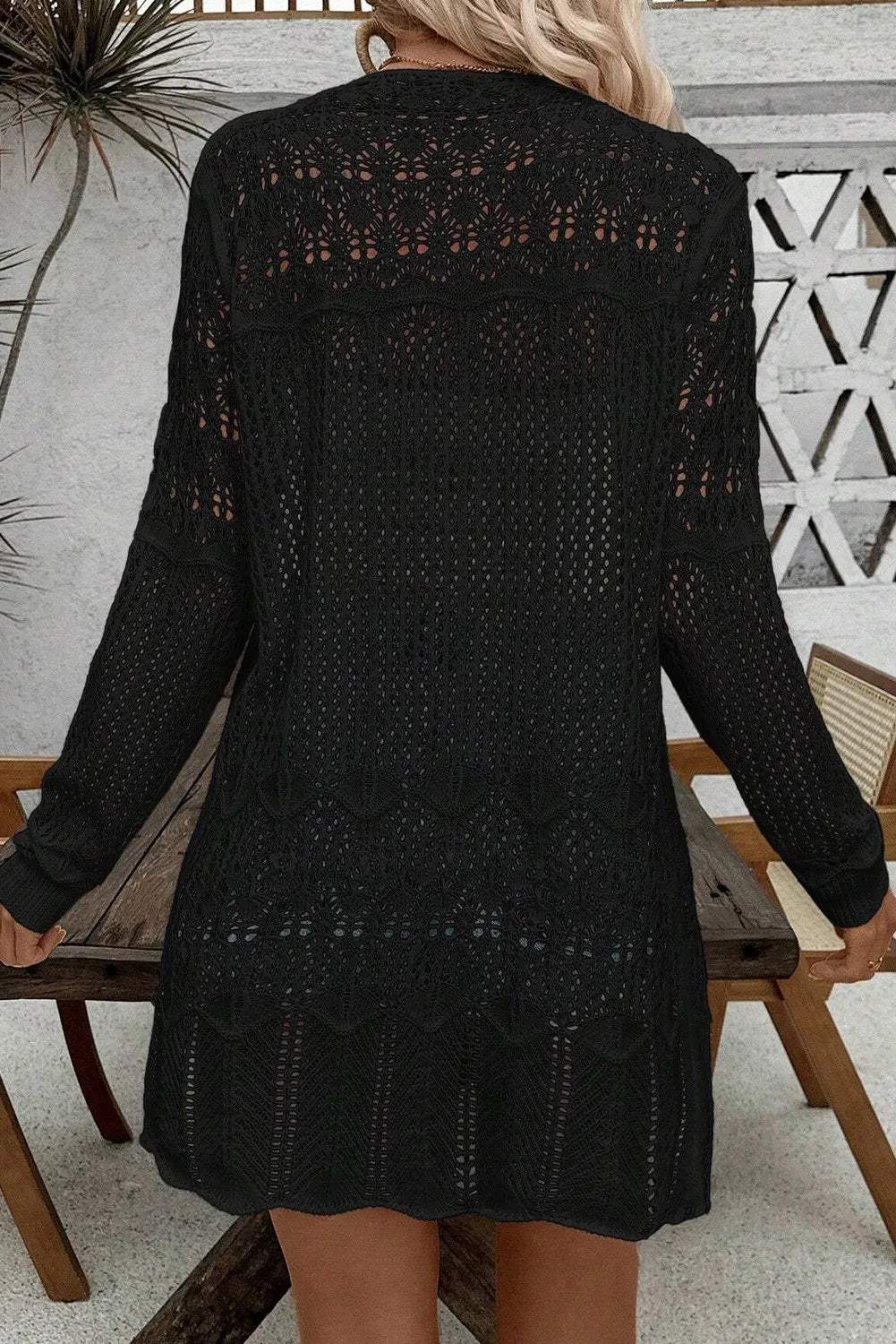 Openwork Open Front Long Sleeve Cardigan - Trendsi - Flyclothing LLC