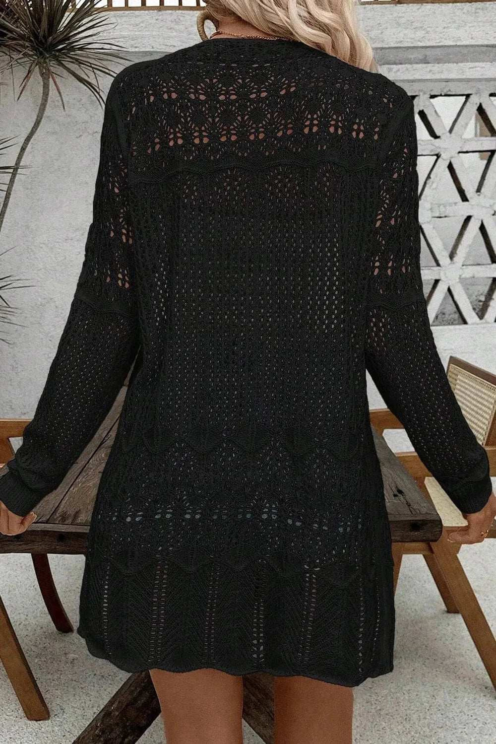 Openwork Open Front Long Sleeve Cardigan - Trendsi - Flyclothing LLC