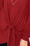Super Lady Full Size Round Neck Knot Front Hacci Blouse - Trendsi - Flyclothing LLC