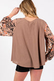SAGE + FIG Floral Long Sleeve Front Pleated Detail Blouse - Trendsi