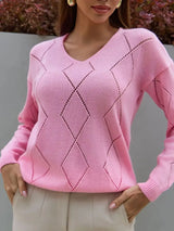 Openwork V-Neck Sweater - Trendsi - Flyclothing LLC