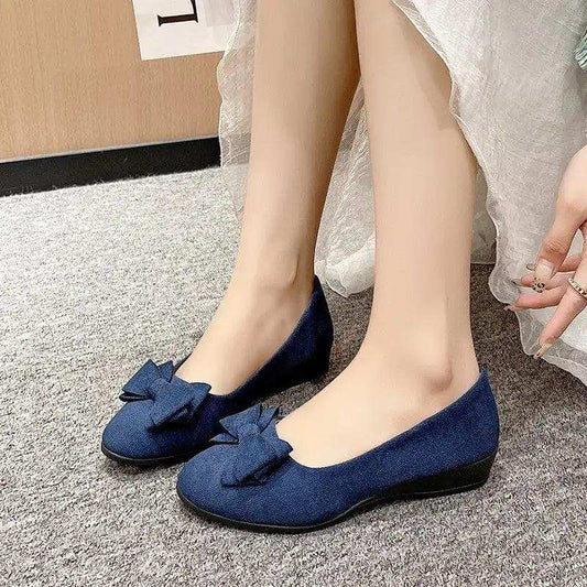 Bow Point Toe Low Heel Slip-Ons - Trendsi - Flyclothing LLC