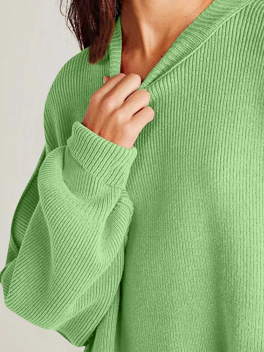 Double Take Side Slit Round Neck Long Sleeve Sweater - Trendsi - Flyclothing LLC