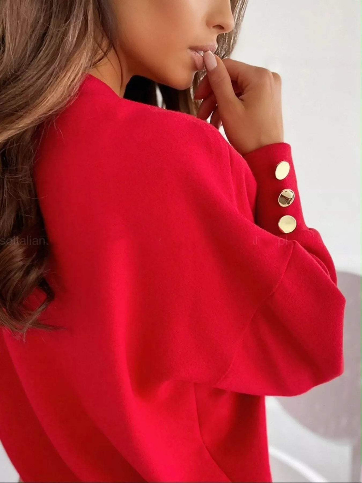 V-Neck Button Cuff Top - Trendsi - Flyclothing LLC