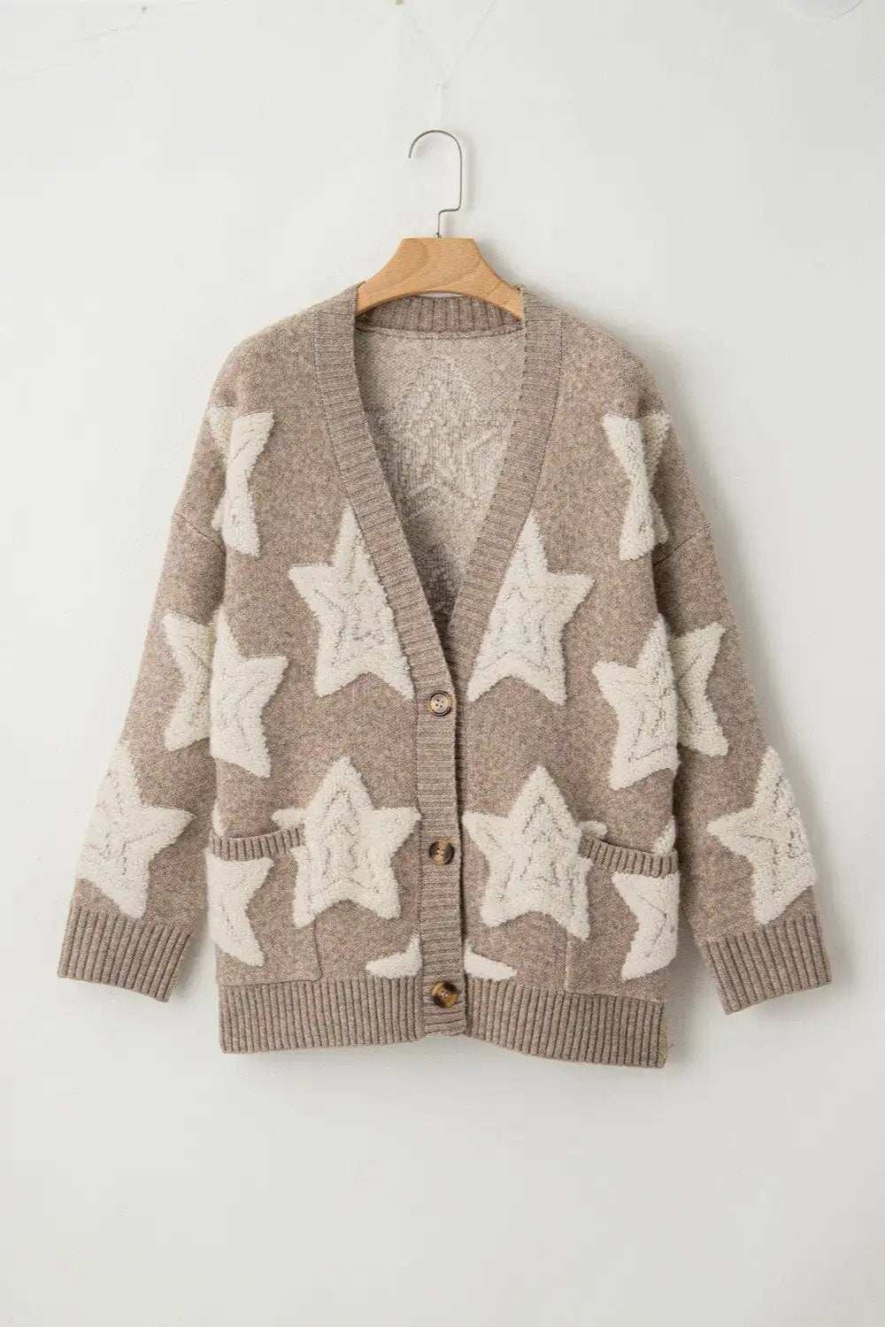 Star Button Up Long Sleeve Cardigan - Trendsi - Flyclothing LLC