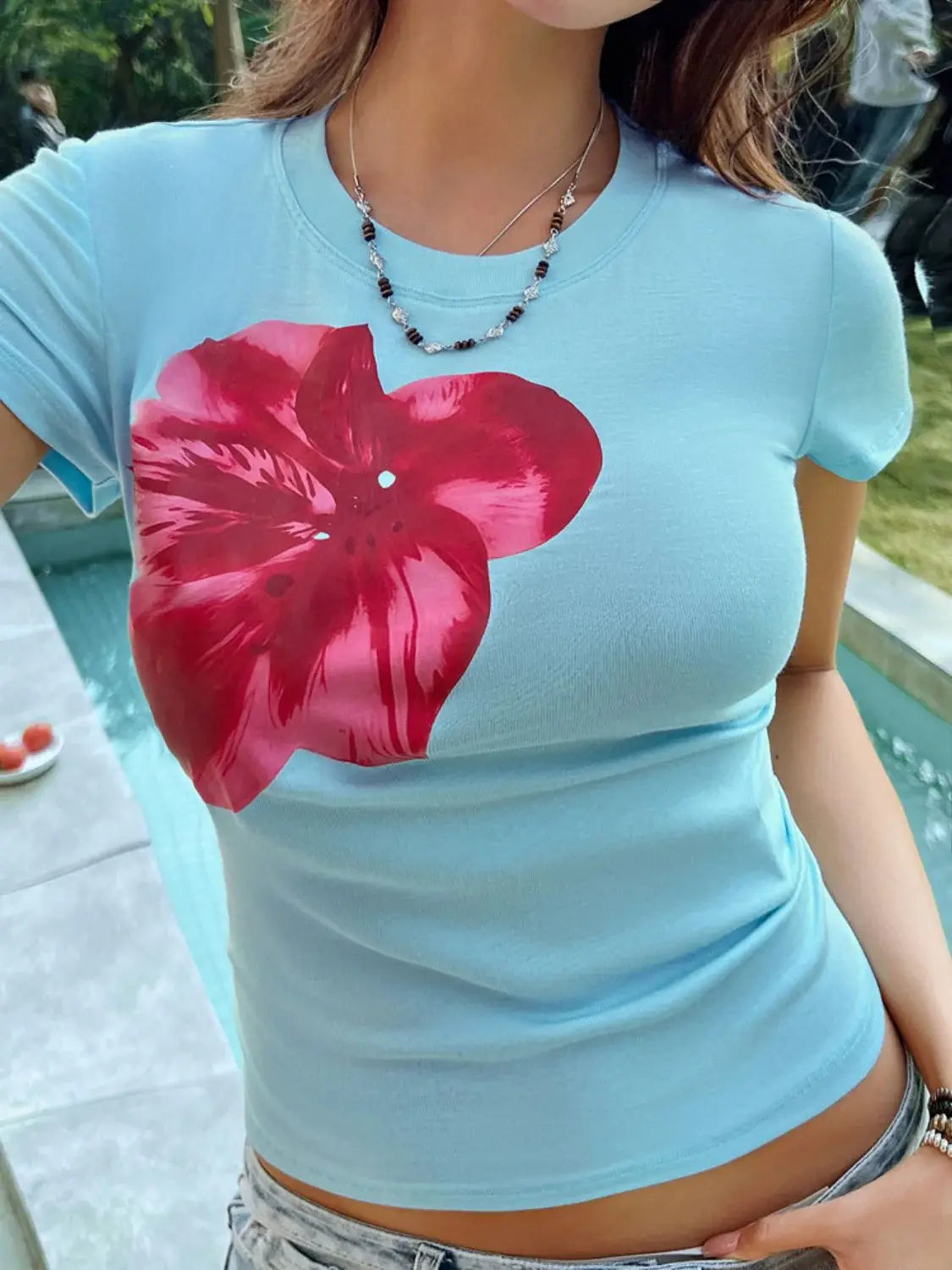 Devine Graphic Round Neck Short Sleeve T-Shirt - Trendsi - Flyclothing LLC