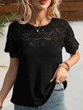 Round Neck Short Sleeve Crochet Top - Trendsi - Flyclothing LLC