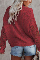 Openwork Round Neck Long Sleeve Sweater - Trendsi - Flyclothing LLC