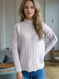Cable-Knit Mock Neck Dropped Shoulder Sweater - Trendsi - Flyclothing LLC