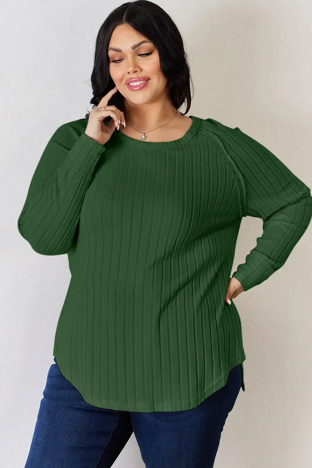 Basic Bae Full Size Ribbed Round Neck Slit T-Shirt - ShopBasicbae - Flyclothing LLC