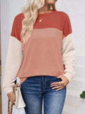 Color Block Round Neck Long Sleeve Sweatshirt - Trendsi - Flyclothing LLC