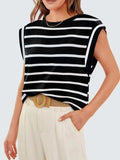 Florira Striped Round Neck Cap Sleeve T-Shirt - Trendsi - Flyclothing LLC