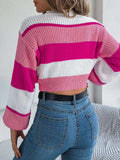 Color Block Round Neck Cropped Sweater - Trendsi - Flyclothing LLC