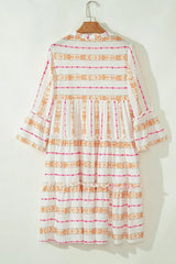 Printed Ruffled Notched Loose Dress - Trendsi - Flyclothing LLC