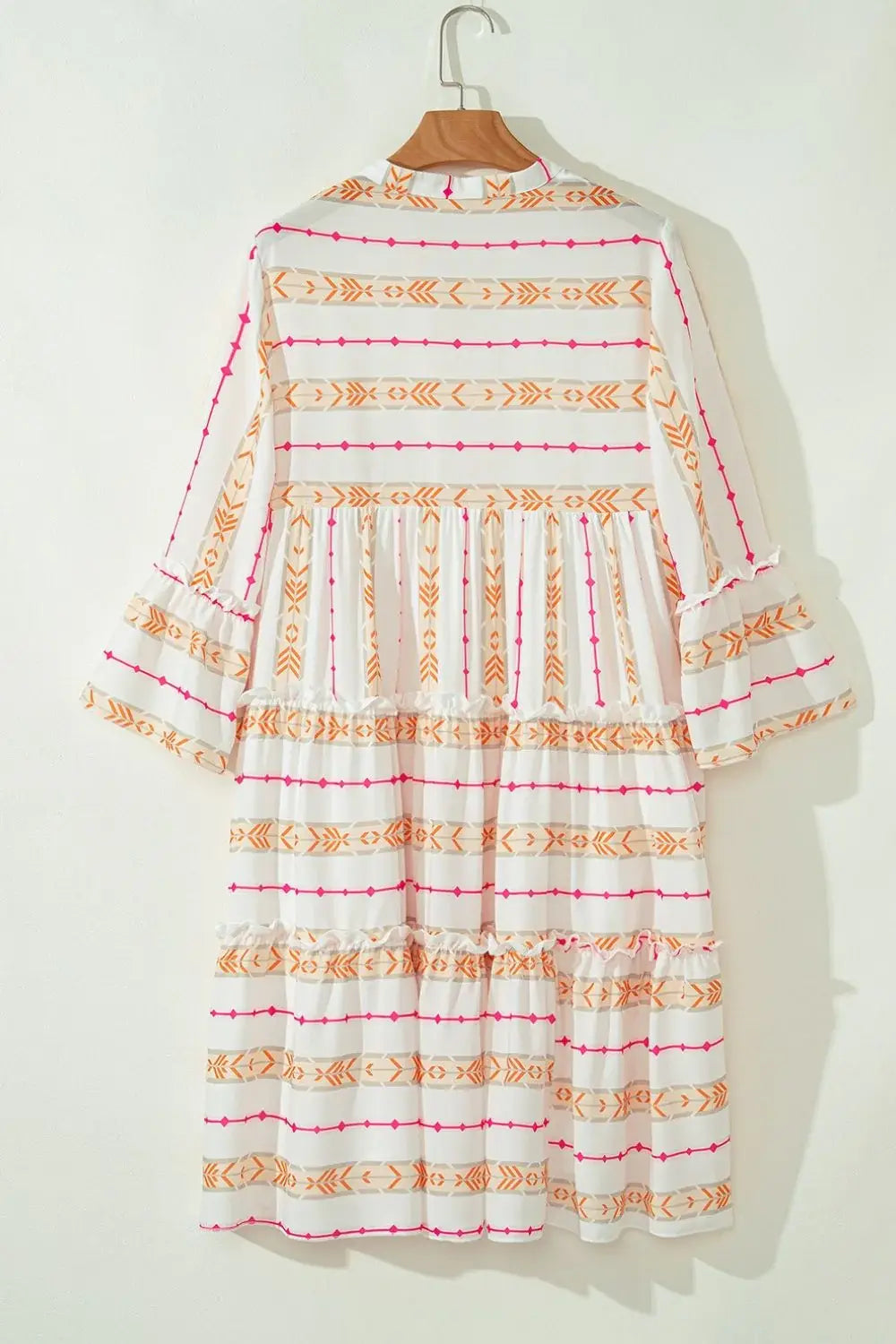 Printed Ruffled Notched Loose Dress - Trendsi - Flyclothing LLC
