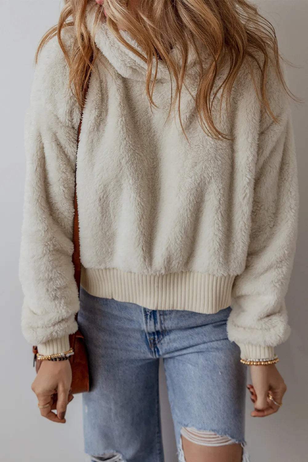 Fuzzy Dropped Shoulder Long Sleeve Hoodie - Trendsi - Flyclothing LLC
