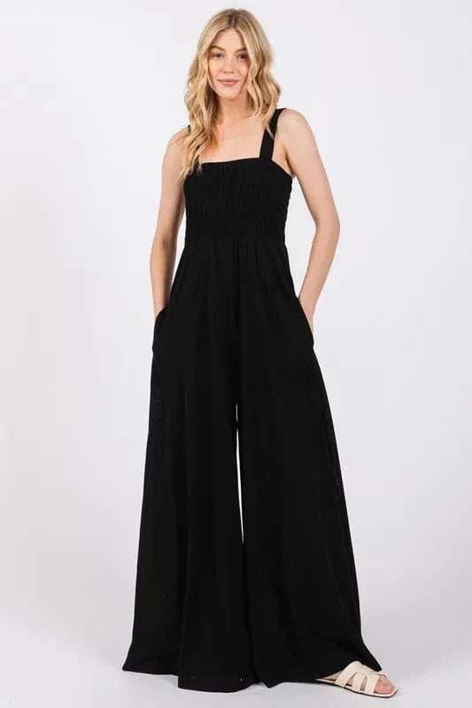 SAGE+FIG Smocked Flowy Wide Leg Jumpsuit - Trendsi - Flyclothing LLC