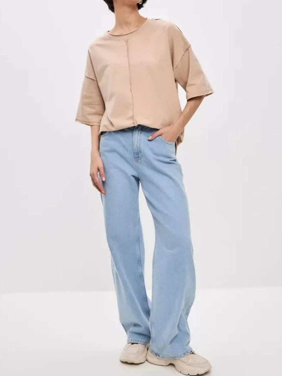 Round Neck Half Sleeve T-Shirt - Trendsi - Flyclothing LLC