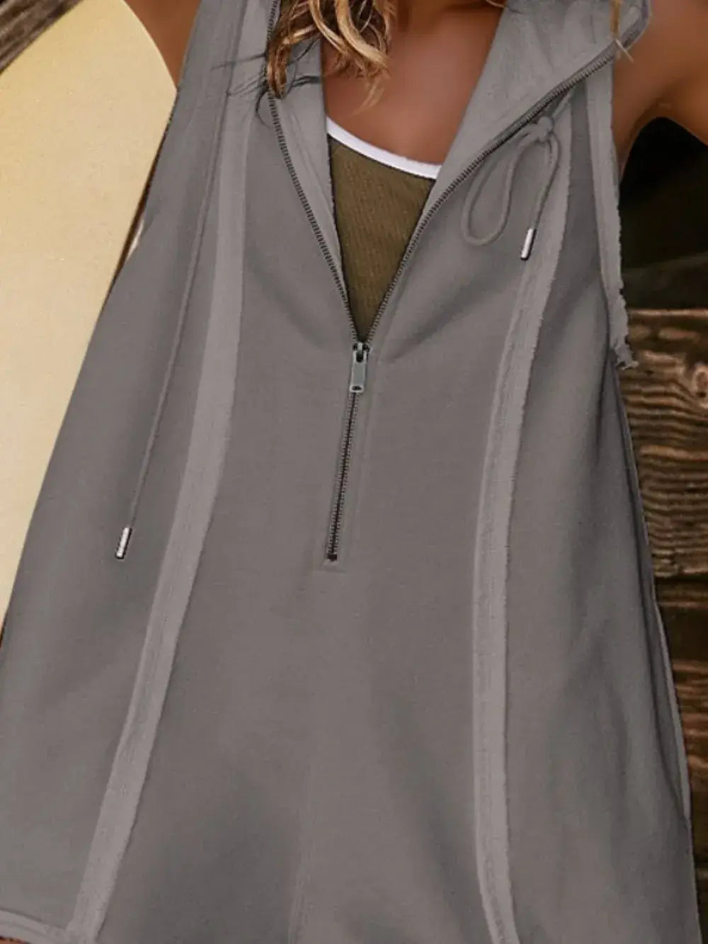 Half Zipped Hooded Sleeveless Romper - Trendsi - Flyclothing LLC