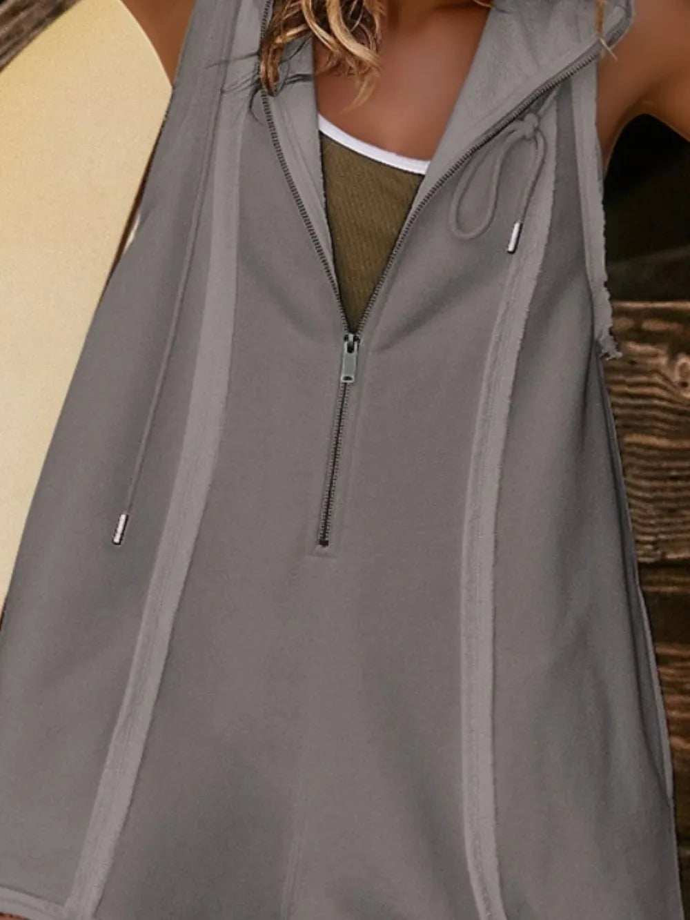 Half Zipped Hooded Sleeveless Romper - Trendsi - Flyclothing LLC